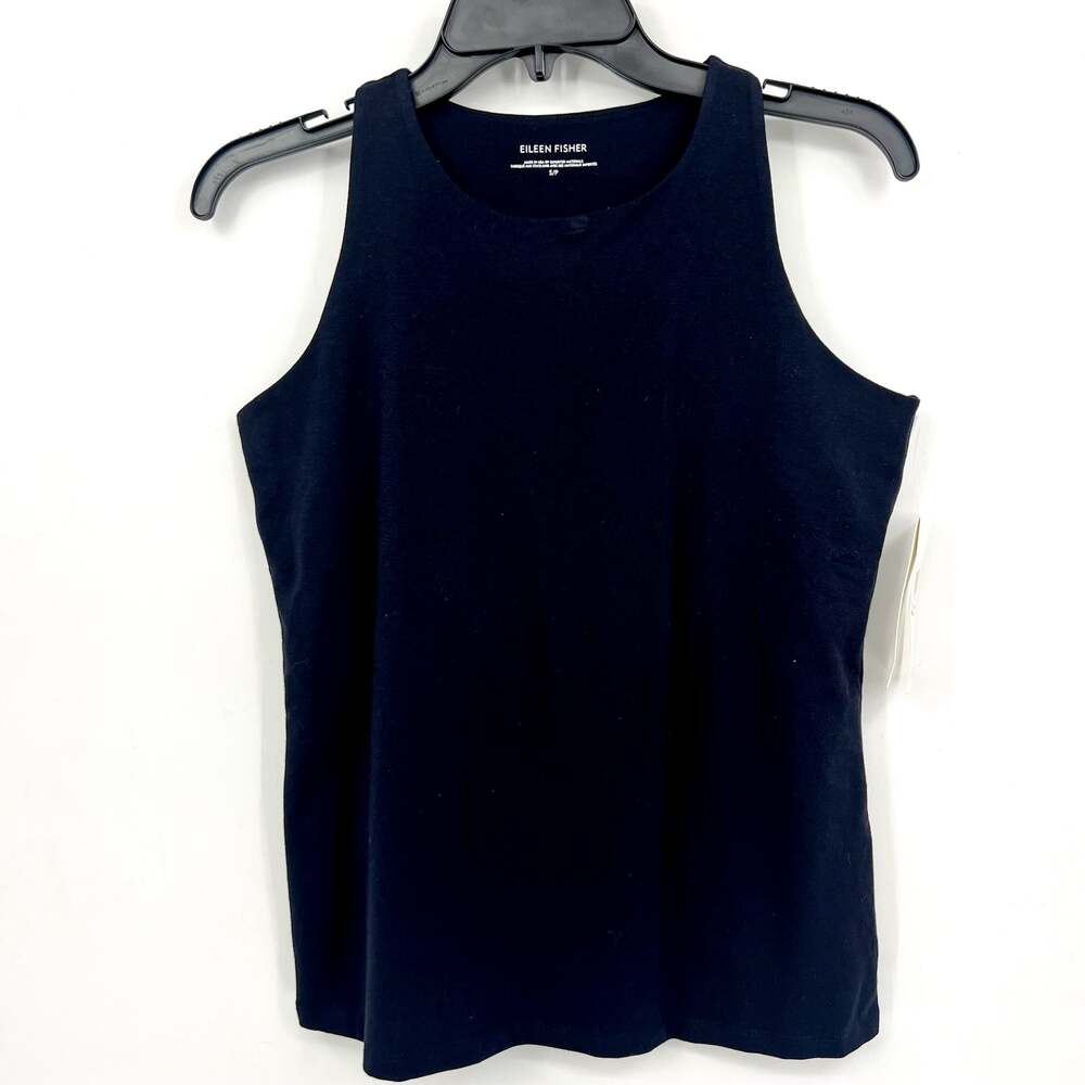 EILEEN FISHER Womens Organic Cotton Stretch Jersey Tank Small Dark Navy Blue NWT